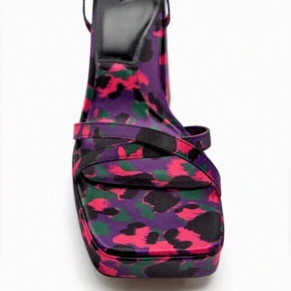 NWT Zara multicolour abstract print chunky platform heeled sandal, EU 38 - Picture 7 of 15